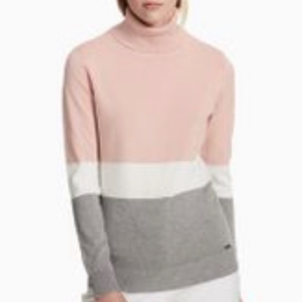 Calvin Klein NWT Pink & Gray Color Block Super Soft Turtleneck Long Sleeve Large